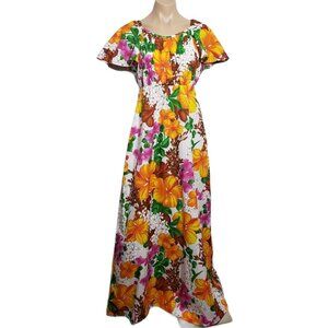 Vintage Pomare Hawaiian Long Dress Smock top Size Medium Floral Hibiscus